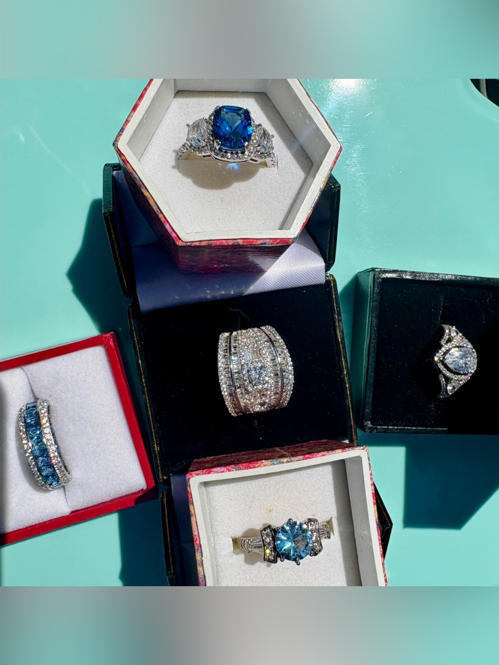 Collection of Five “Bella Luce” Sparking Faux Diamond & Gemstone Rings from JTV